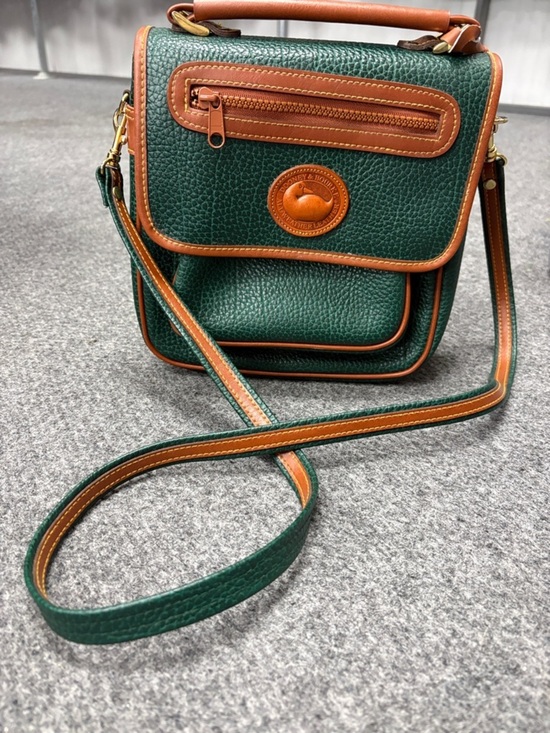 Dooney & Bourke Handbags - Dooney & Bourke Green Pebbled Leather Crossbody with Tan Trim and Gold Hardware